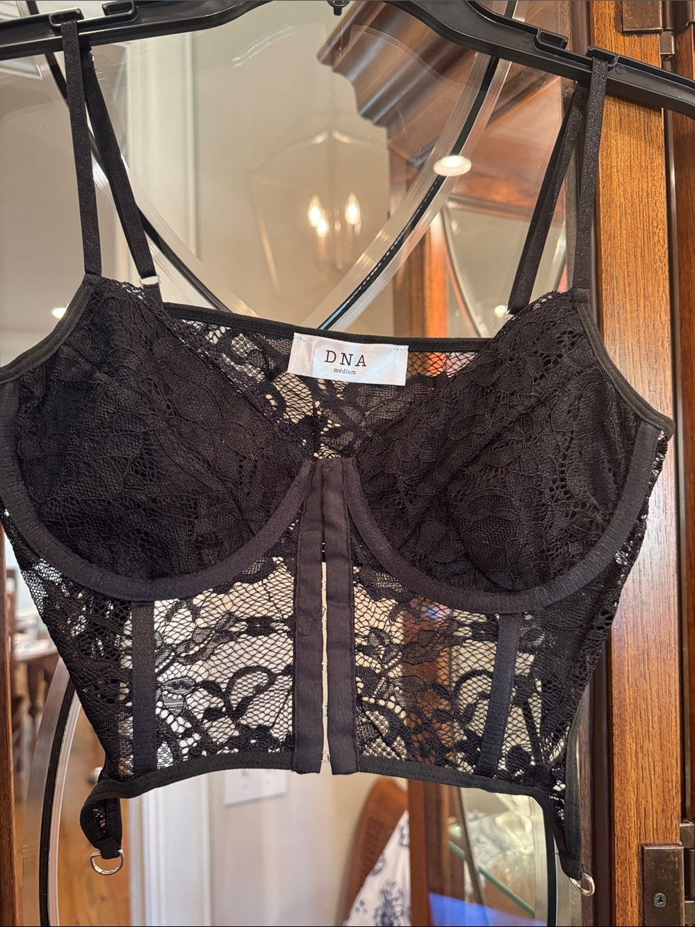 Black Lace Longline Bralette with Underwire M
